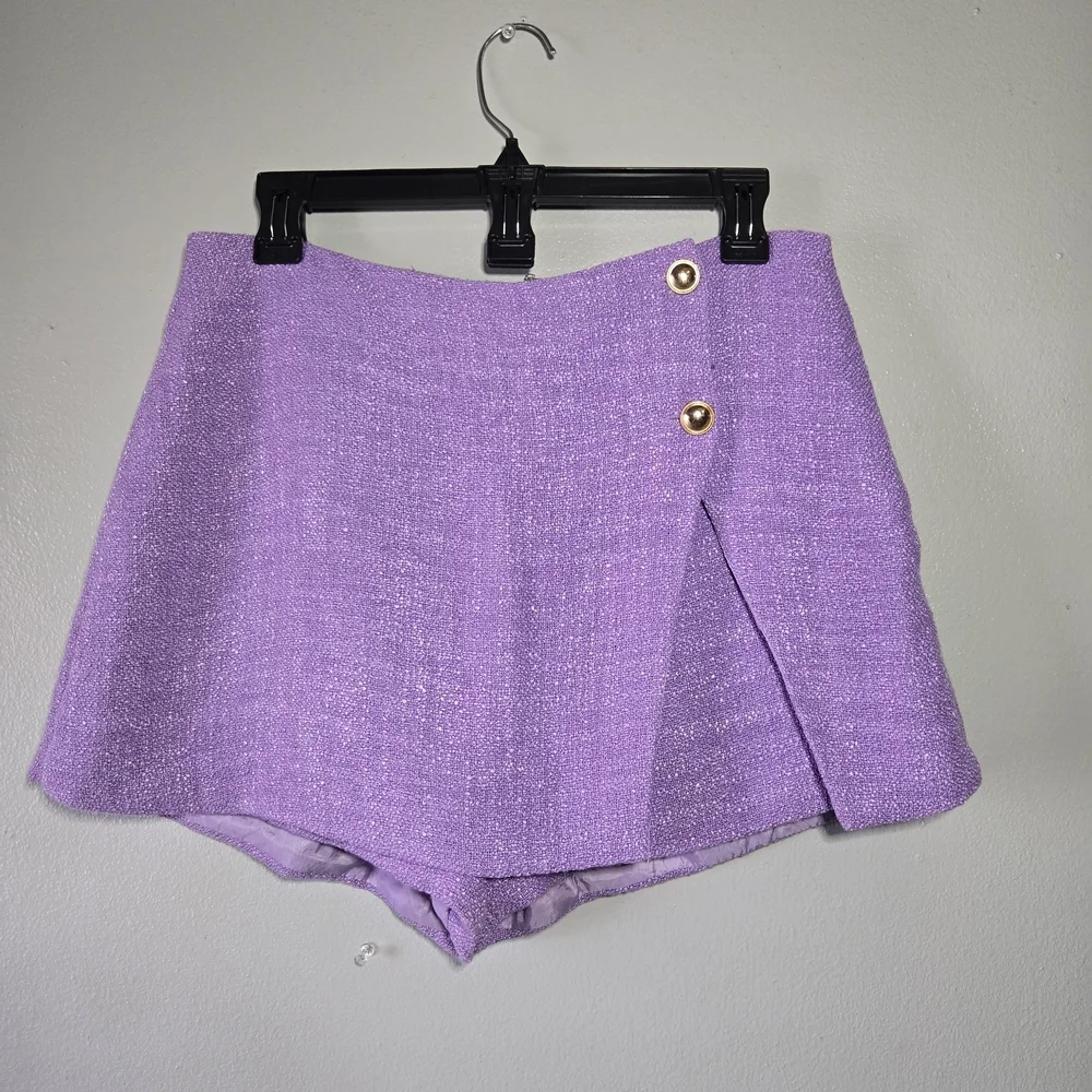Lavender Tweed Skort Size Large Y2K Mini Skirt Preppy Cute Spring Summer - Picture 3 of 9